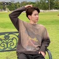 YOLO เสื้อสเวตเตอร์ OVERSIZE เสื้อสเวตเตอร์โอเวอร์ไซส์ เสื้อคอตตอน  คอกลม แนวสตรีท 247185