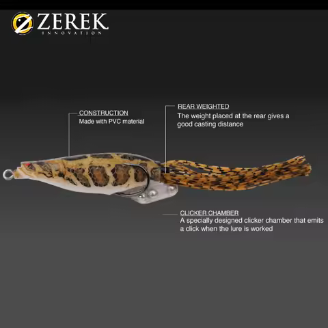 24 ZEREK Clicker Frog Floating Lure Soft Frog 80mm 22g/95mm 29g Hook Size #4/0 Top Water With Rear W