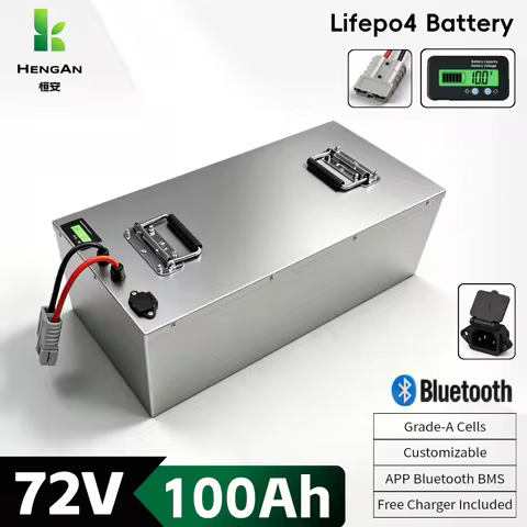 72V 100Ah LiFepo4 Battery 7kw 15kw 7200Wh pack with strong BT BMS for electric car low speed car + 8
