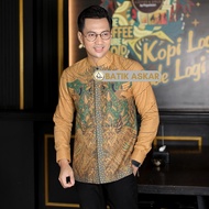 ASKAR Baju Batik Koko Pria Dewasa Muslim Slimfit Lengan Panjang Modern Warna Merah Kuning