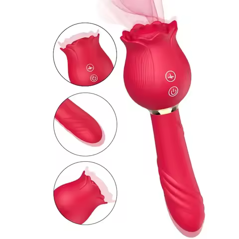 12-Mode Rose Vibrator for Women,Tongue Sucking,Silicone Safe IPX7 Waterproof, AV Vibration G-Spot Cl
