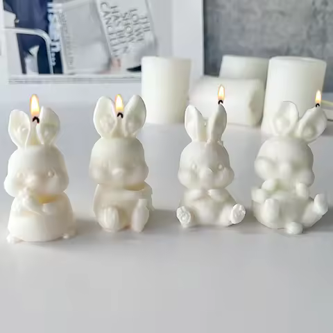 3D Cute Rabbits Candle Silicone Mold Easter Bunny Mould Aromatherapy Soap Epoxy Resin Clay Mould Cak