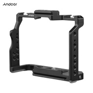 Andoer Camera Cage Aluminum Alloy Video Cage with Dual Cold Shoe Mounts Numerous 1/4 Inch Threads Re