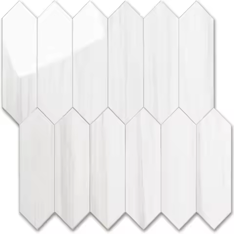Peel and Stick Backsplash Tiles, 12.8x12.8 Inch Glossy White Hexagon Mosaic Wall Tiles for Kitchen B