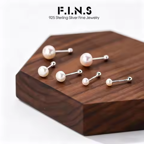 F.I.N.S Real 999 Sterling Silver Round Pearl Bead Stud Earrings For Women Fashion Fine Hypoallergnic