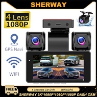 4 Channel Car DVR Dash Camera Wi-Fi GPS Car Camera 360 Dash Cam Front and Rear Inside Left Right 3k*
