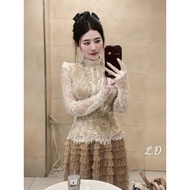 Women's long-sleeved lace shirt with a luxurious slim fit, standard a8 form