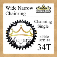 HBF Chainring 34T WIDE NARROW STONE/ 110 x 4 HoleBcd Single Speed Crank/