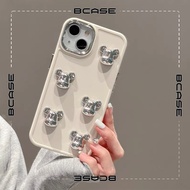 Silver Orange Flexible TPU Phone Case with Luxurious Silver Bear for Iphone 14 13 12 11 Pro Promax 6
