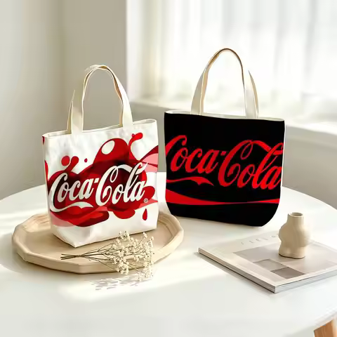 C-Coca C-cola V-Vintage Logo Printed Canvas Tote Bag Shoulder Bag Commuter Mommy Shopping Bag