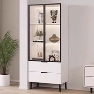 （支持定制）現代簡約落地書櫃北歐鋼化玻璃門辦公室書櫥書櫃儲物櫃組合（不含燈）