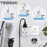 WGBTESSAN 2 Pin to 3 Pin Adapter Bathroom  Razor Charger and EU US Plugs with 2 USB, Shaver Plug USB Socket USB Adapter Wall Charger 2500W 10A Fused ,Multi Plug for Epilators Bathroom Travel Home office
