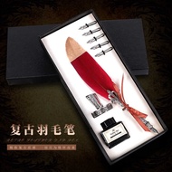 Feather Pen Set Diagonal Pen Ink Engraving Set Feather Pen European Calligraphy Dip Pen