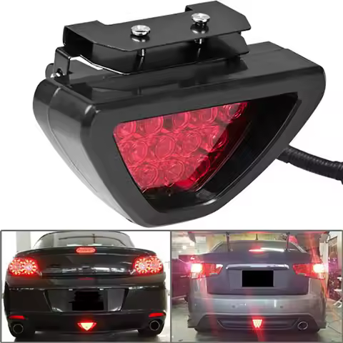 F1 Style DRL Red 12 LED Rear Tail Stop Fog Triangular Brake Light Stop Safety Lamp Car Motor