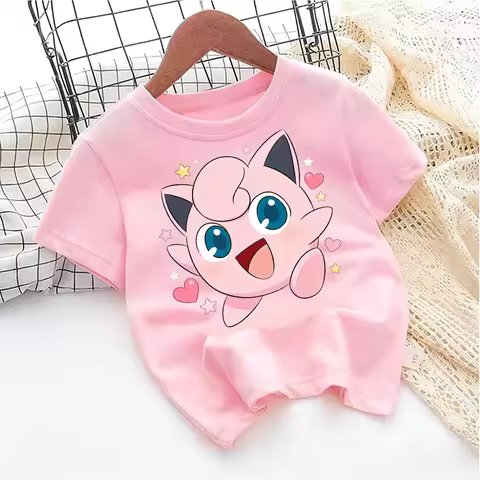 2026 Summer Pokemon Jigglypuff Print T-Shirt,Loose Family Matching Tee for Travel Game