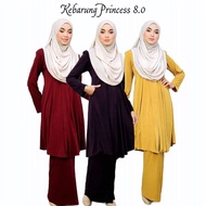 KEBARUNG PRINCESS 8.0 - Baju Kurung Moden | kebaya labuh, klasik | Baju Kerja, Raya, Majlis, Kenduri | Ironless | Stretchable, Memeri | S - 3XL | Hitam Maroon Mustard Navy Grey Pink Green Coklat Black Plain | Nursing | Mosscrepe