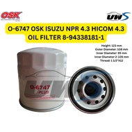O-6747 OSK ISUZU NPR 4.3 HICOM 4.3 OIL FILTER 8-94338181-1