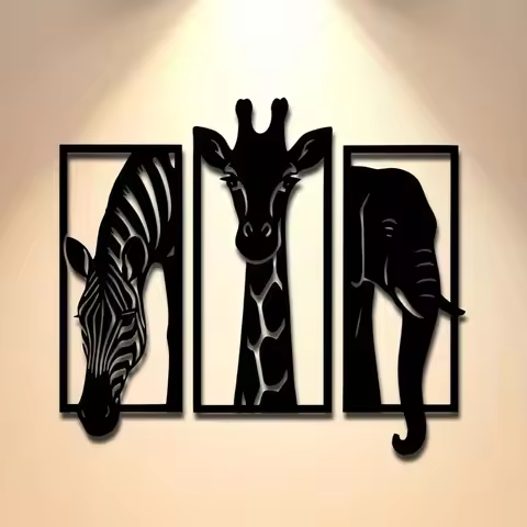Metal Wall Art 3-Piece Set Elephant Giraffe Zebra Modern Home Decor Indoor Outdoor Gifts