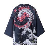 New Wind Crane Carp Dragon Totem Ethnic Clothing Open Cardigan Kimono Home Casual Loose Dao Pao Quần