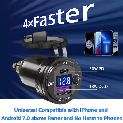 Dual QC3.0 Motorcycle USB Charger Moto USB Power Adapter Switch for BMW R1200GS Adventure F800GS Tri