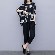 大碼 套裝 女 2024 新款 大碼女裝上衣 大碼女裝上衣新款韩版 Plus Size Women's Western Style Two-Piece Suit - Conceal Belly & S