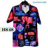 Hawaiian Shirt Italian Silk H848 Black Light Rose Love