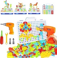 HAPTIME 237 Pieces Electric DIY Drill Educational Set, STEM Learning Toys, 3D Construction Engineeri