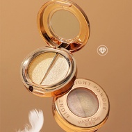 Eyeshadow Dua Warna, Palet Eyeshadow Glitter Emas Oranye Matte