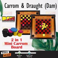 (Mini) 2in1 Wooden Carrom Board Draught Dam Haji Papan Karom With Checker/Papan Permainan Carrom