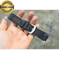 Cowhide Watch Strap For Casio AE1200 WHD And Seiko 5 37mm (With Lock + Rope Change Tree + 2 Pins) - Jet Black Goat Leather.