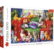 Trefl Kittens on The Sofa 1500 Piece Jigsaw Puzzle Red 33"x 23" Print, DIY Puzzle, Creative Fun, Cla