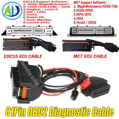 OBD2 Diagnostic Cable For VW/Audi/Skoda 81Pin ECU Programming For Bosch ME7 EDC15 EDC15P EDC15V EDC1