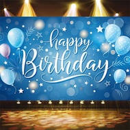 Blue Bokeh Star Happy Birthday Photographic Backdrop Light Balloon Snowflake Glitter Boys Men Minima