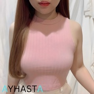 Ayhasta Halter Neck Crop Top Rib Knit Korean Fashion Crop Top Korean Style