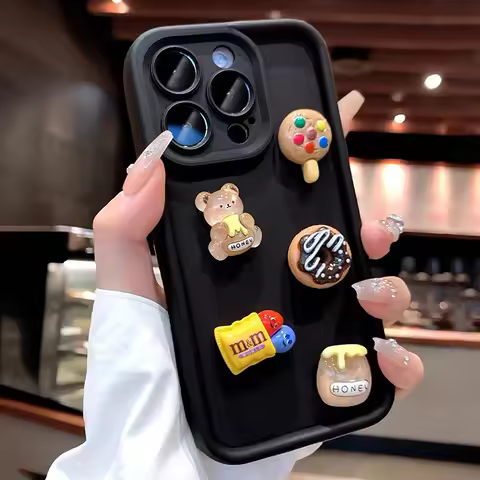 Cute 3D Bear Honey Donut Coffee Phone Case For Samsung Galaxy A06 A26 A36 A25 A16 A34 S25 Ultra S24 