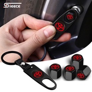 Sieece Car Tire Valve Cap With One Wrench Keychain Stem Cap Auto Alloy Wheel Cap Cover Car Tire Core Air Cover Car Tire Accessories For Toyota Wish Sienta Yaris Altis Vios Corolla CHR Hiace Fortuner Harrier Commuter Hilux Revo Prius Alphard Camry Rush