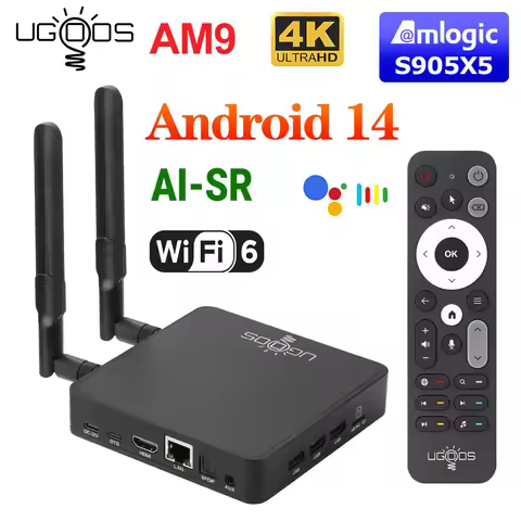 UGOOS AM9 Amlogic S905X5 TV BOX Android 14 LPDDR4 4G64G Supoprt AI-SR 4K HDR WiFi6 BT5.2 1000M with 