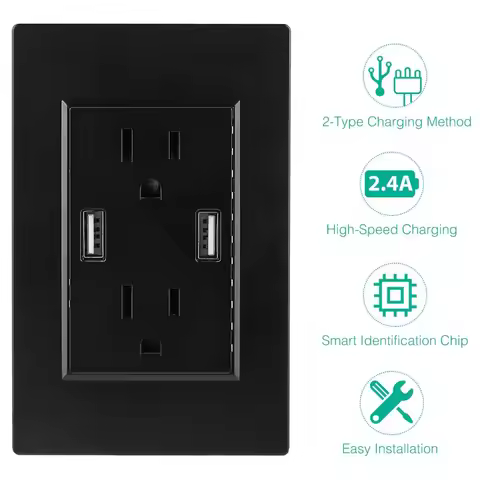 USB wall socket dual 2.4A USB wall charger high-speed dual wall socket US standard wall socket suppo