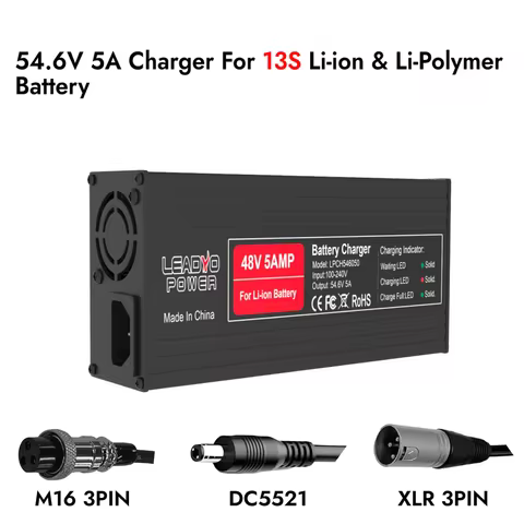 54.6V 5A Charger Lithium Battery for 48V 13S li-io Ebike with DC2.1 XLR-3PIN M16 plug Aluminum Shell