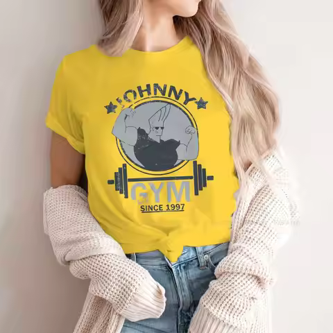 Gym Newest TShirts Johnny Bravo Bravo Cartoon Girl Graphic Fabric Tops T Shirt Round Neck 4XL