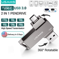 【Malaysia Stock】USAMS USB3.0 Pendrive 256GB Flash Drives OTG 3 IN 1 Pen Drive Type c High Speed Flashdisk USB Key 16G 32GB 64GB 128GB 256G USB Flash Driver For Phone/Tab