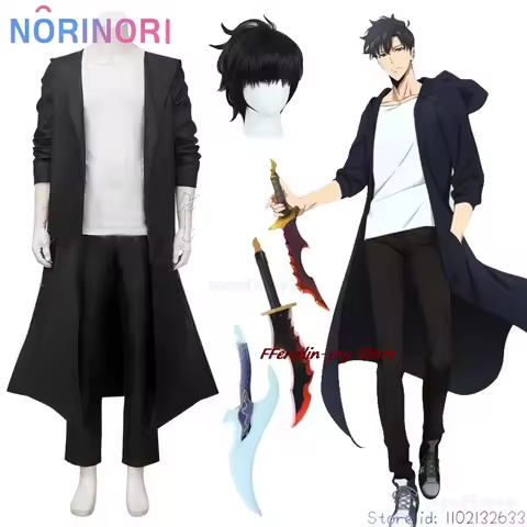 Anime Sung Jin-woo Solo Sung Jinwoo Leveling Cosplay Costume Shun Mizushino Trench Coat Halloween Kn