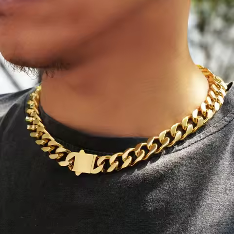 Mens Fashion Cuban Link Chain 18K Gold Plated 8mm/ 10mm /12mm Matte Steel Punk Rock Hip Hop Necklace