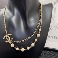 國際精品CHANEL 香奈兒金色穿皮雙層珍珠項鍊 代購