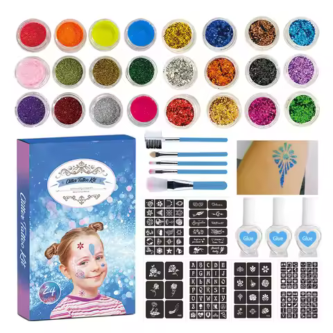 Colorful Diamond Glitter Temporary Tattoo Set Glitter Powder Makeup Brush Tattoo Glue Tattoo Party F