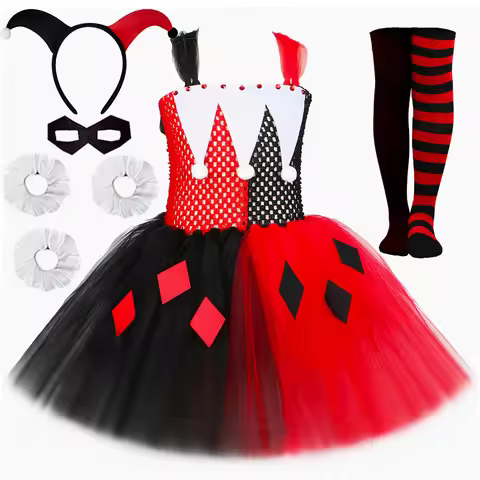 Kids Harley Clown Costume for Girls Red Black Suicide Joker Tutu Dress Outfits Toddler Girl Hallowee