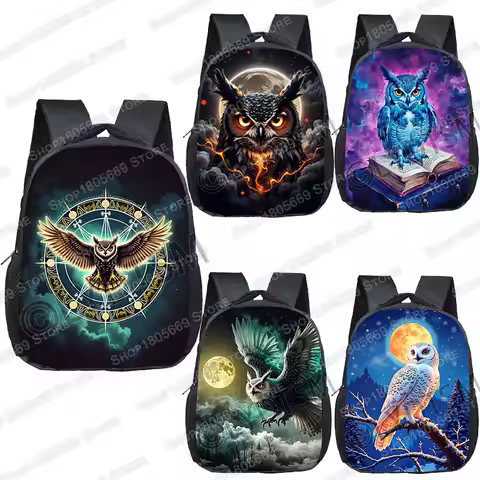 Fantasy Owl Magic Book Backpack for 2-4 Years Old Colorful Owl Moon Painting Children School Bags Bo