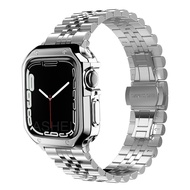 [HOT JUXXKWIHGWH 514] เคส TPU และชุดสร้อยข้อมือเหล็กสำหรับ Apple Watch Band 45มม. 41มม. 44มม. 40มม. 42มม. 38มม. สายโลหะสำหรับ IWatch Series 7 6 5 4 3 SE