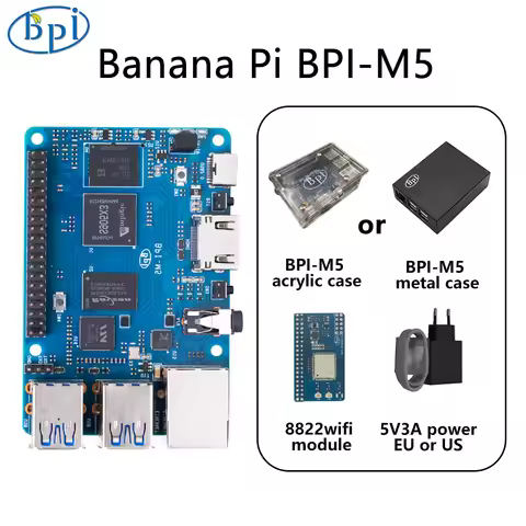 Banana PI BPI-M5 SET With Case Power Amlogic S905X3 Quad Core ARM Mali G31 4GB LPDDR4 RAM 16GB eMMC 