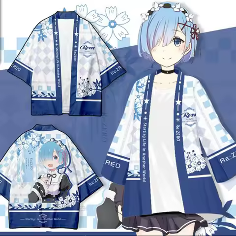 Japanese Kimono Anime Re:Zero Kara Hajimeru Isekai Seikatsu Emilia Rem Ram Cosplay Costumes Cardigan
